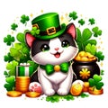 St Patrickâs Day Cats Clipart. generative ai Royalty Free Stock Photo